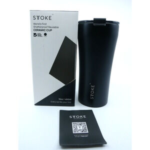 Sttoke Leakproof Ceramic Reusable Coffee Cup 16 oz - Luxe Black Mugs Tumbler